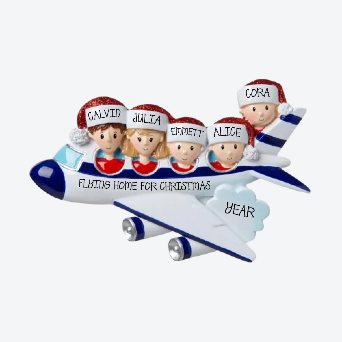 Airplane Vacation Family Of 5 Personalized Christmas Ornament