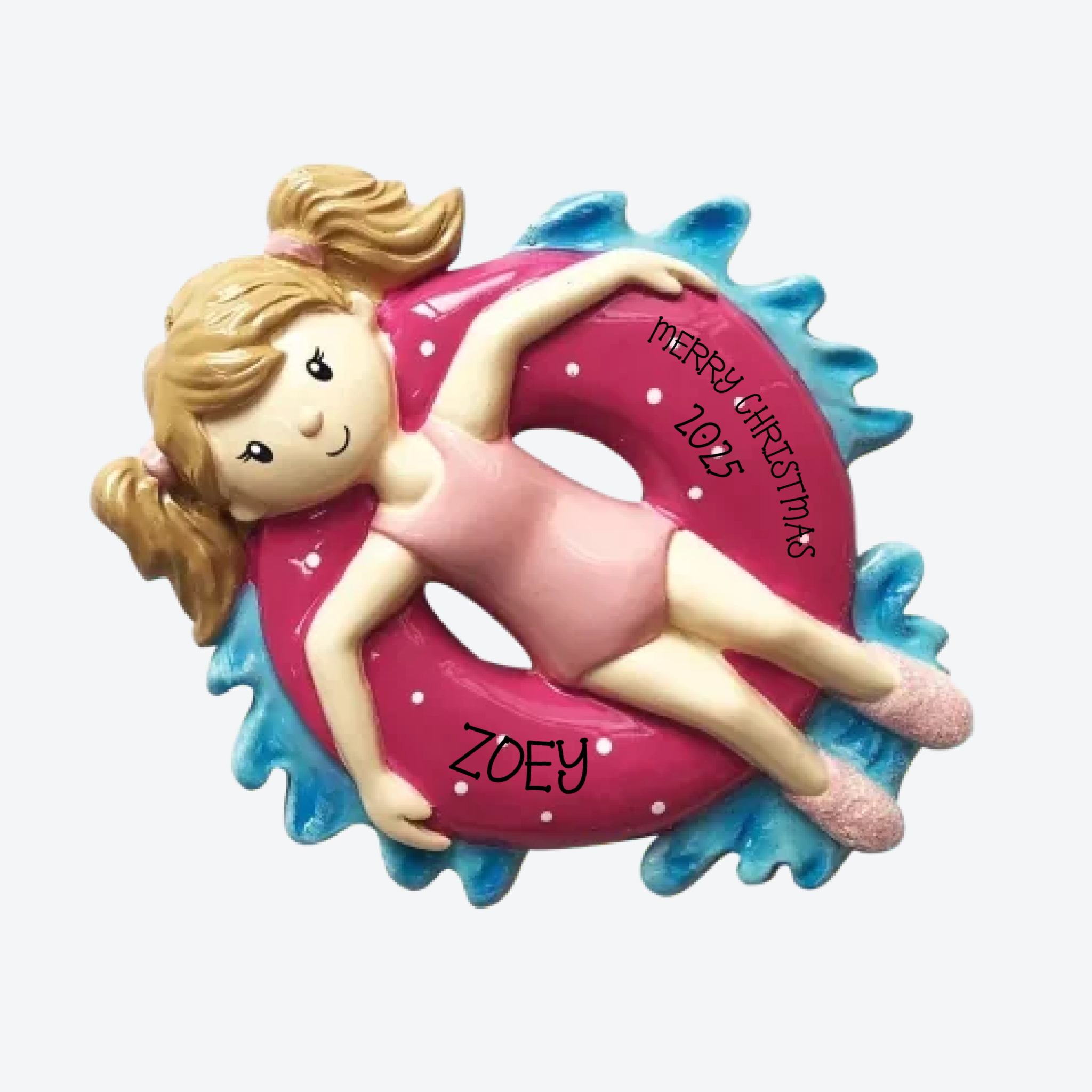 Girl on Inner Tube Personalized Christmas Ornament