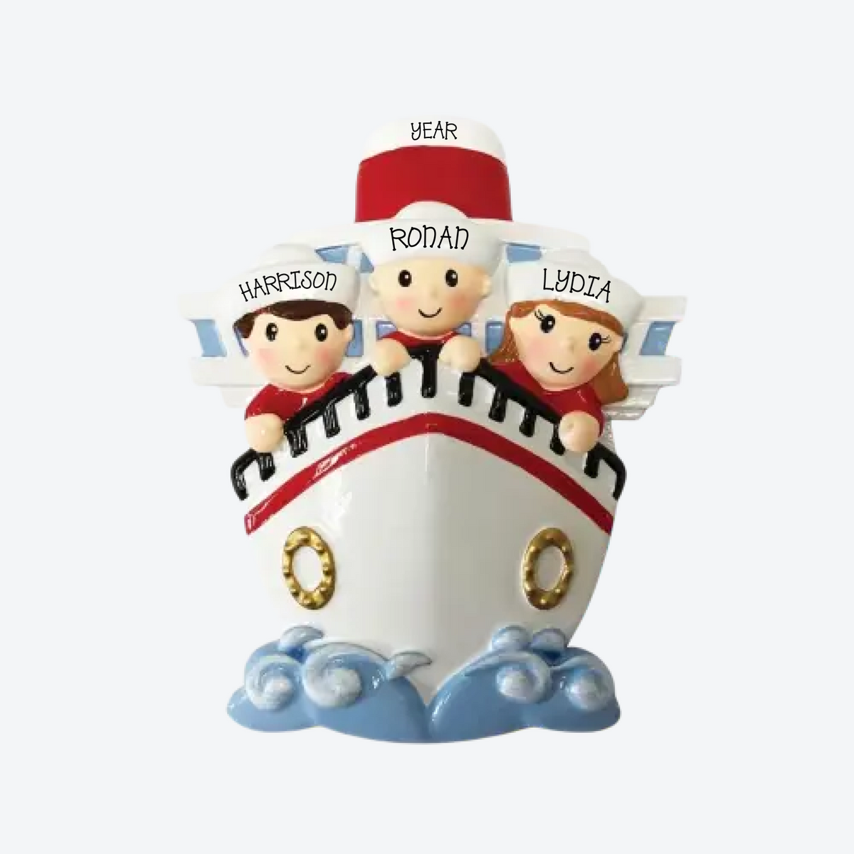 Family Of 3 On A Cruise Ship Personalized Christmas Ornament