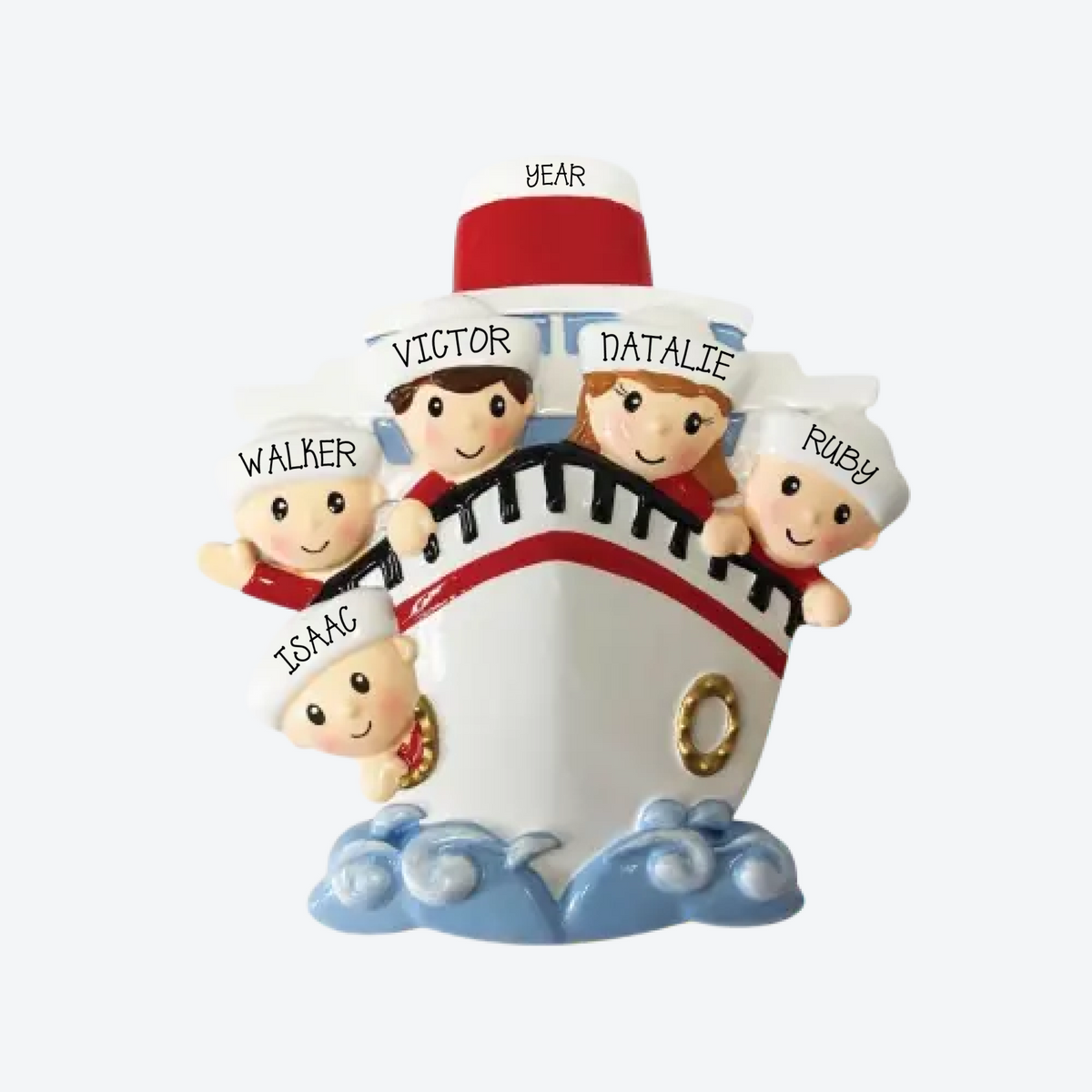 Family Of 5 On A Cruise Ship Personalized Christmas Ornament