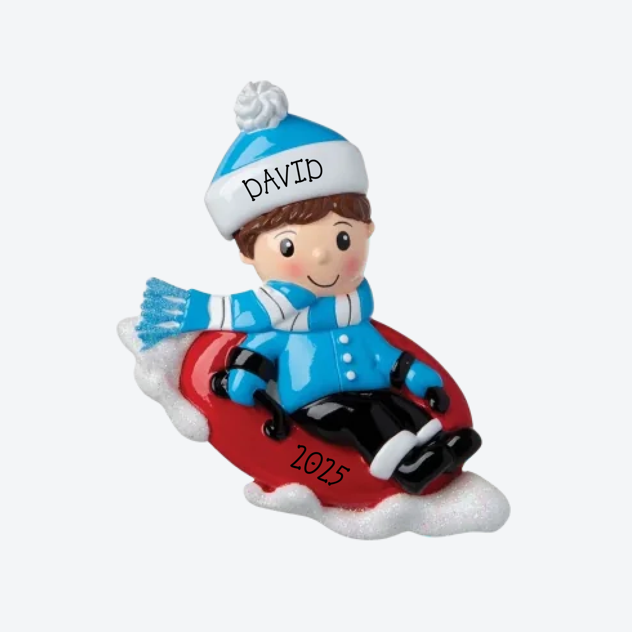 Boy Snow Tubing Personalized Christmas Ornament