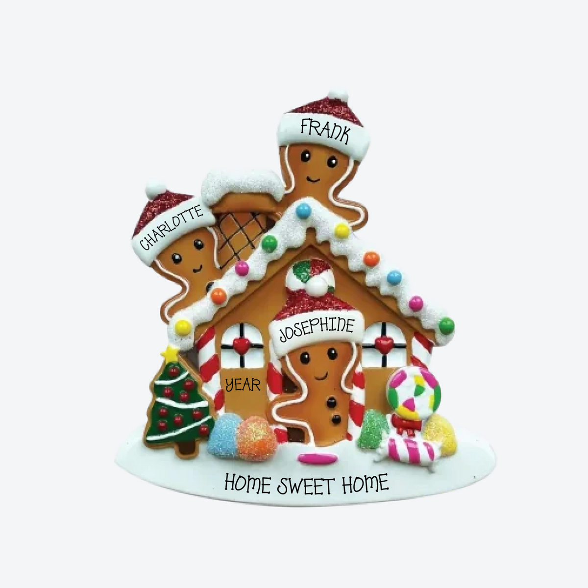 Gingerbread House Family Of 3 Personalized Christmas Ornament