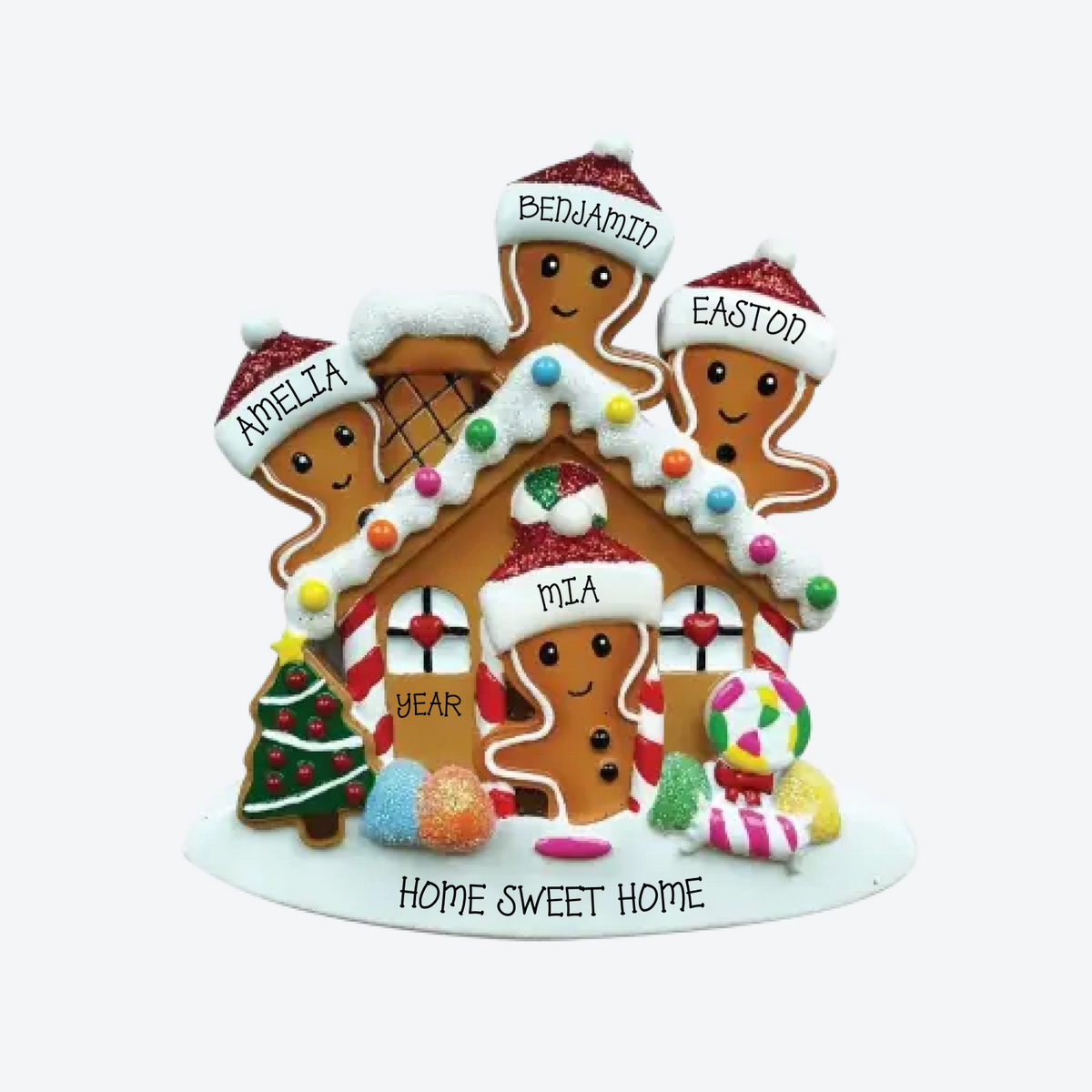 Gingerbread House Family Of 4 Personalized Christmas Ornament