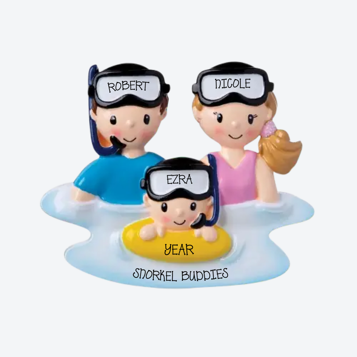 Snorkel Family Of 3 Personalized Christmas Ornament