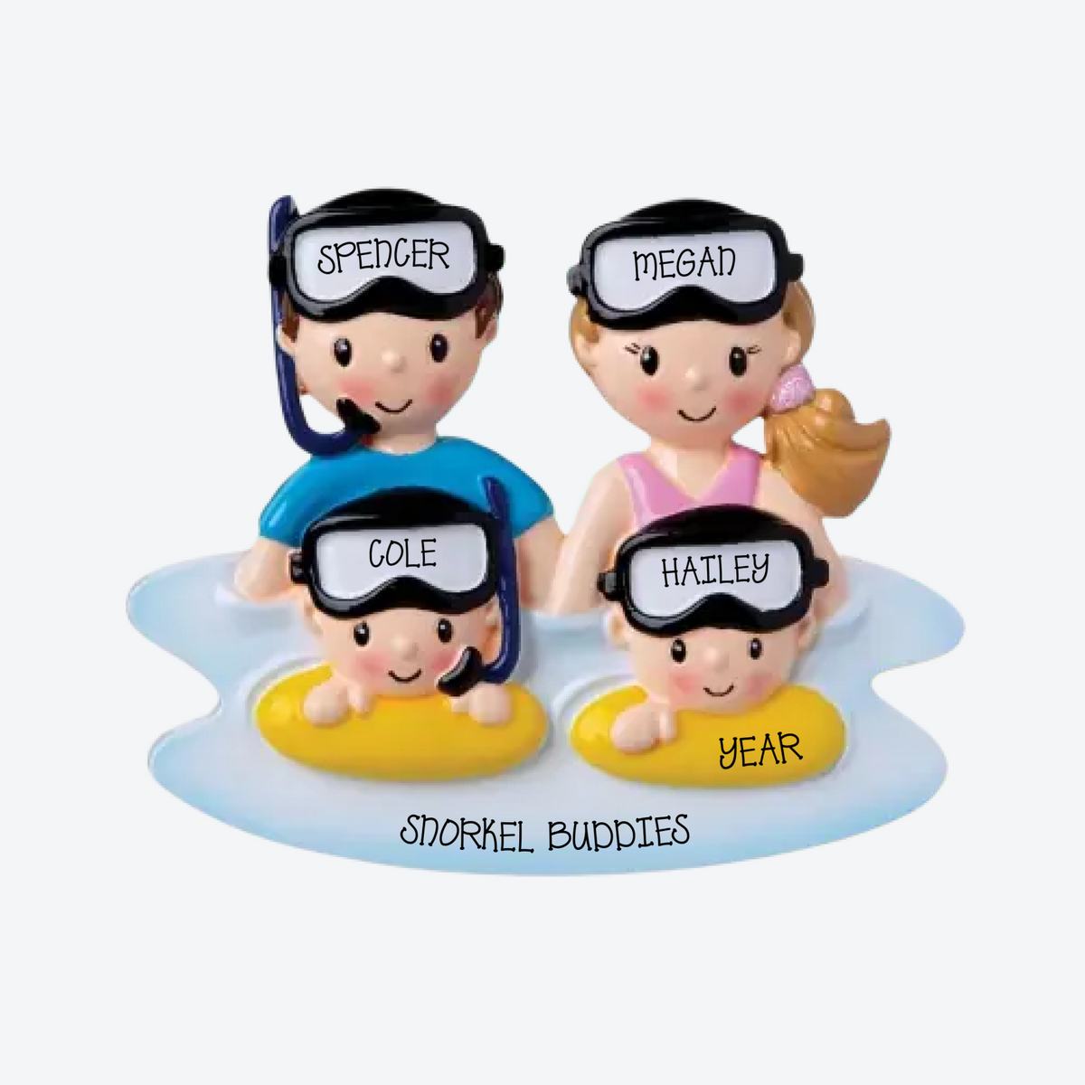 Snorkel Family Of 4 Personalized Christmas Ornament