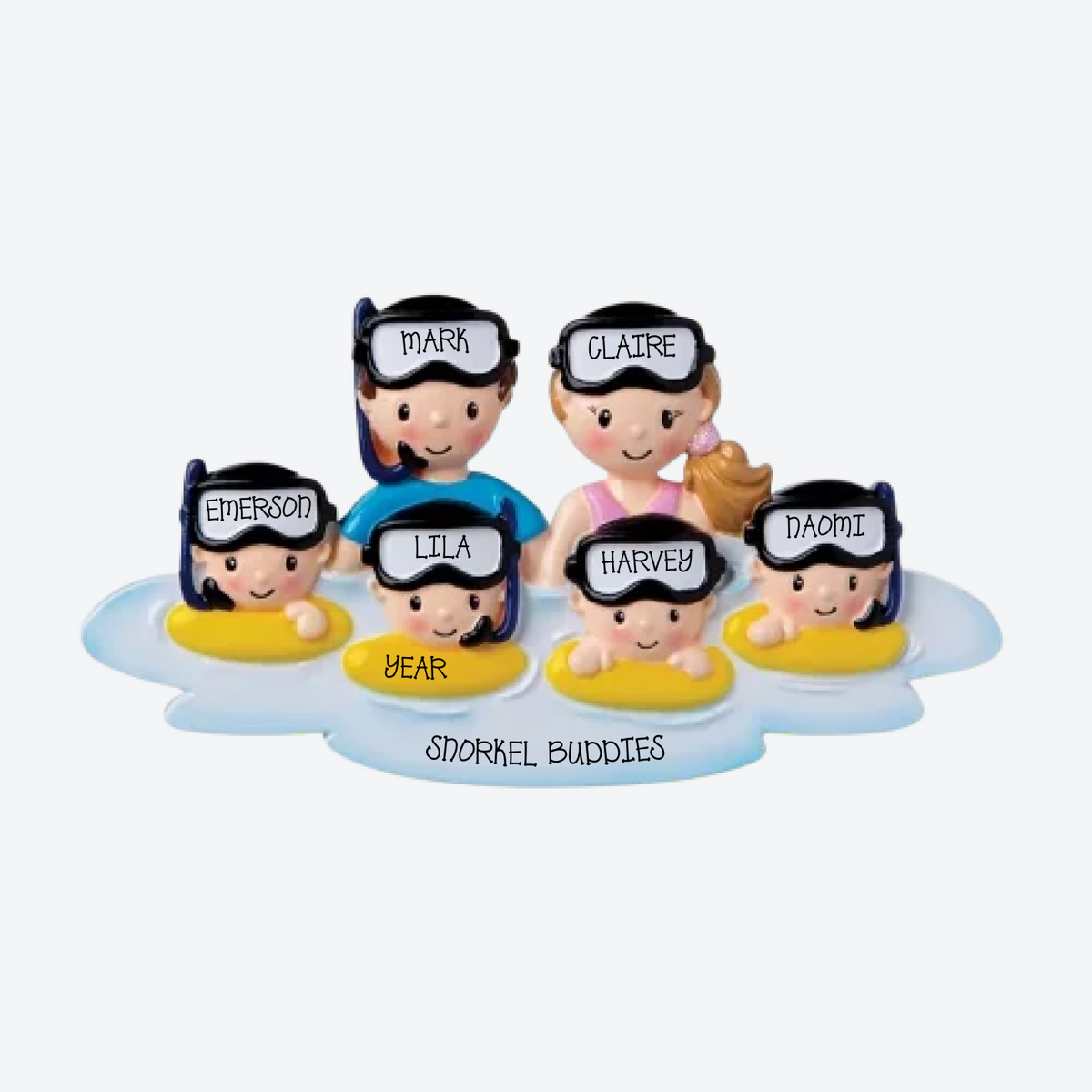 Snorkel Family Of 6 Personalized Christmas Ornament