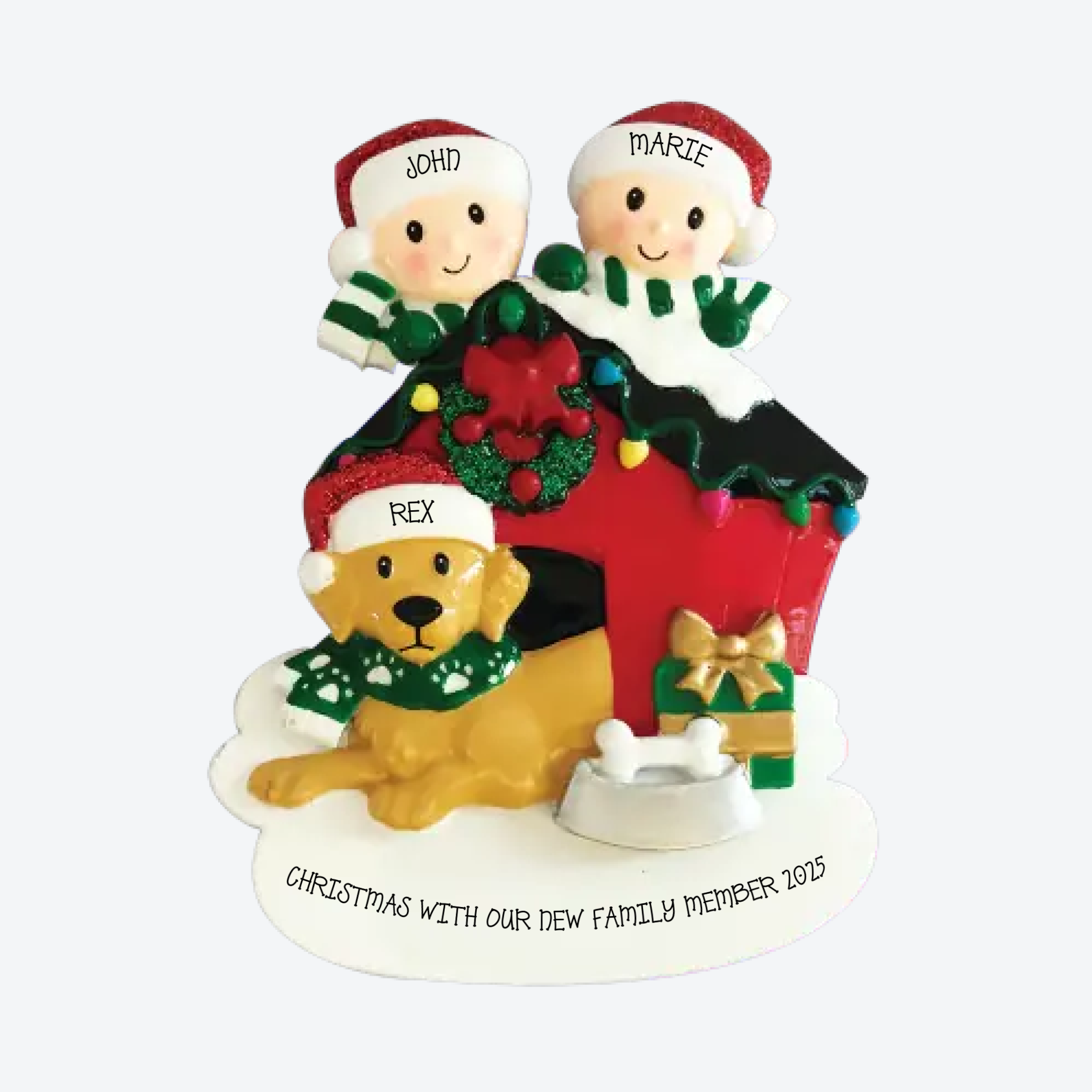Family of Two with Dog Personalized Christmas Ornament