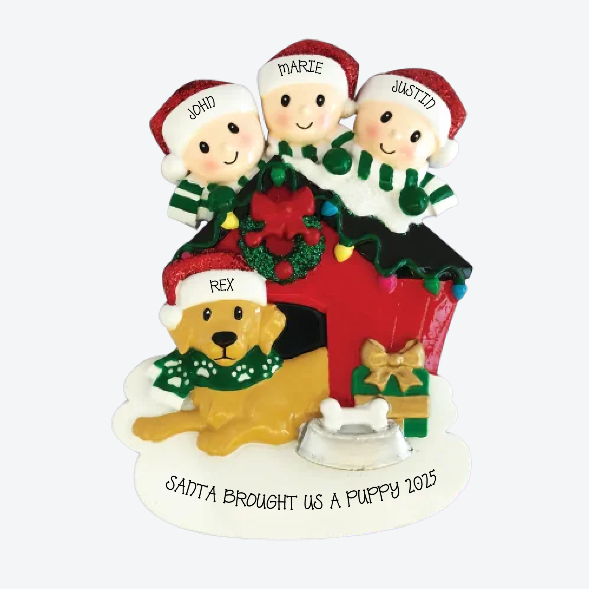 Family of 3 with Dog Personalized Christmas Ornament