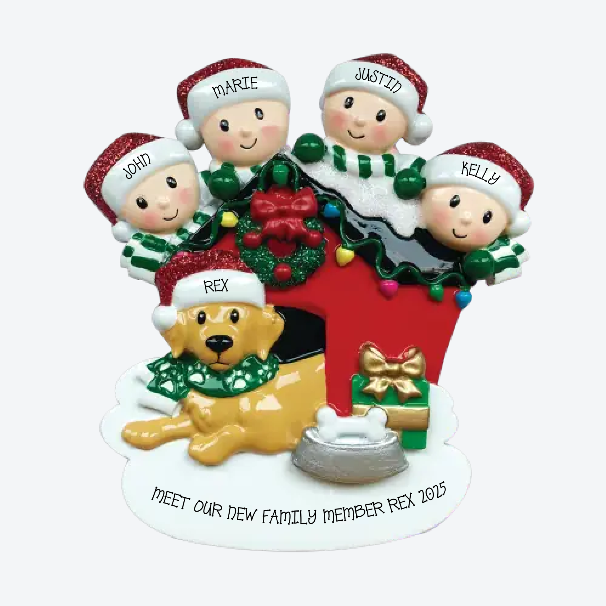 Family of 4 with Dog Personalized Christmas Ornament