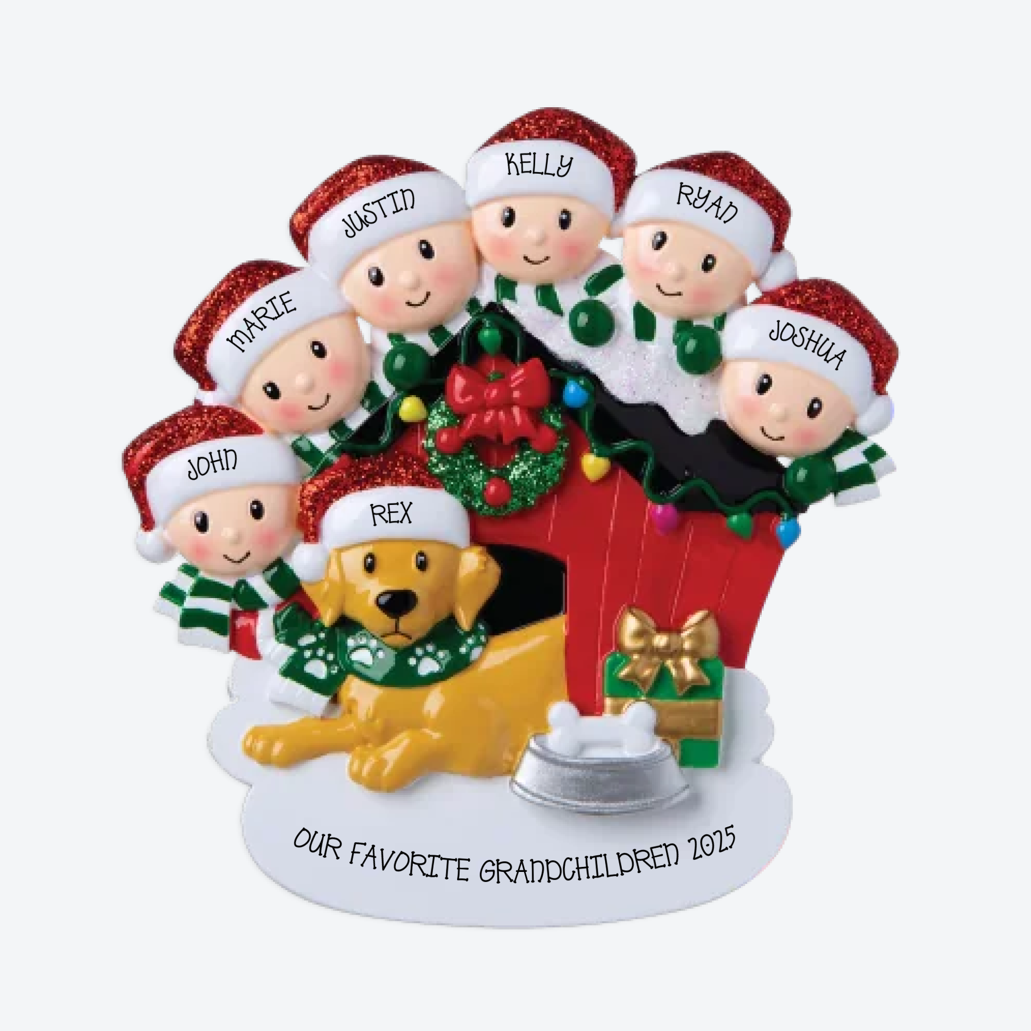 Family of 6 with Dog Personalized Christmas Ornament