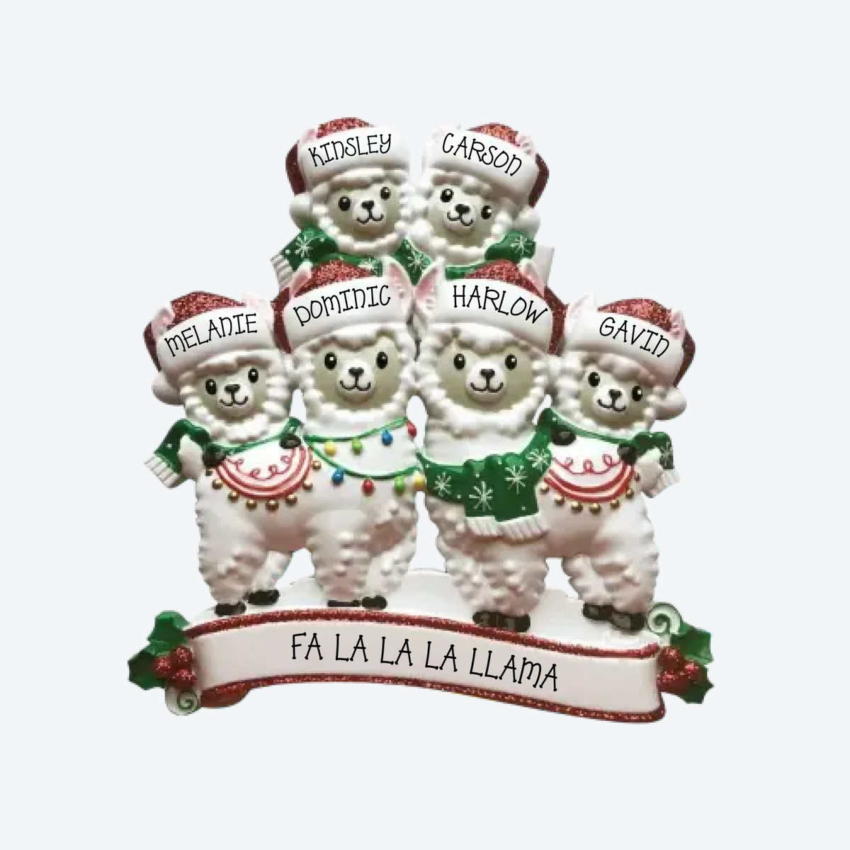 Llama Family Of 6 Personalized Christmas Ornament