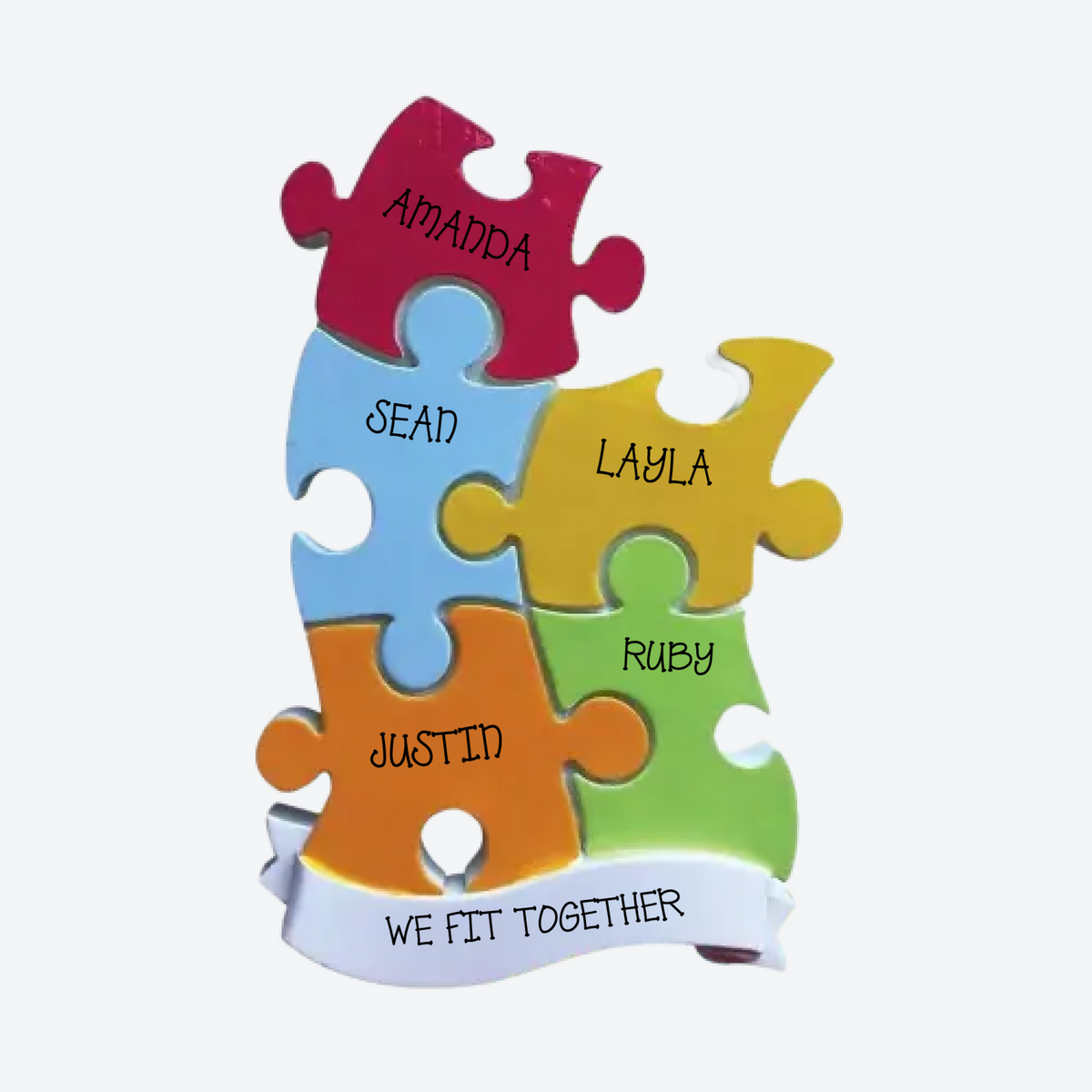 5 Puzzle Pieces Personalized Christmas Ornament