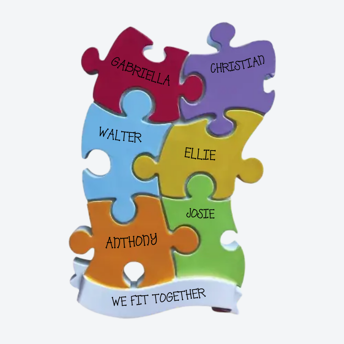 6 Puzzle Pieces Personalized Christmas Ornament