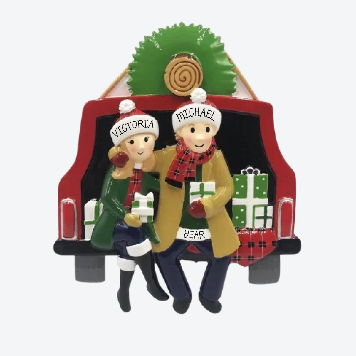 Couple With Cut Christmas Tree On Car Roof Personalized Christmas Ornament