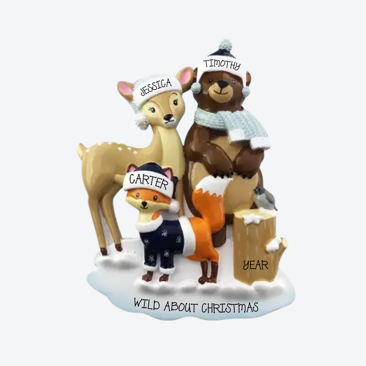 Woodland Family Of 3 Personalized Christmas Ornament