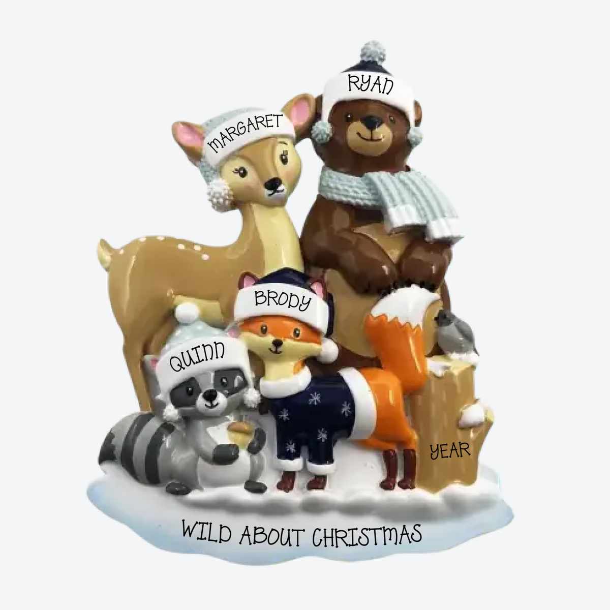 Woodland Family Of 4 Personalized Christmas Ornament