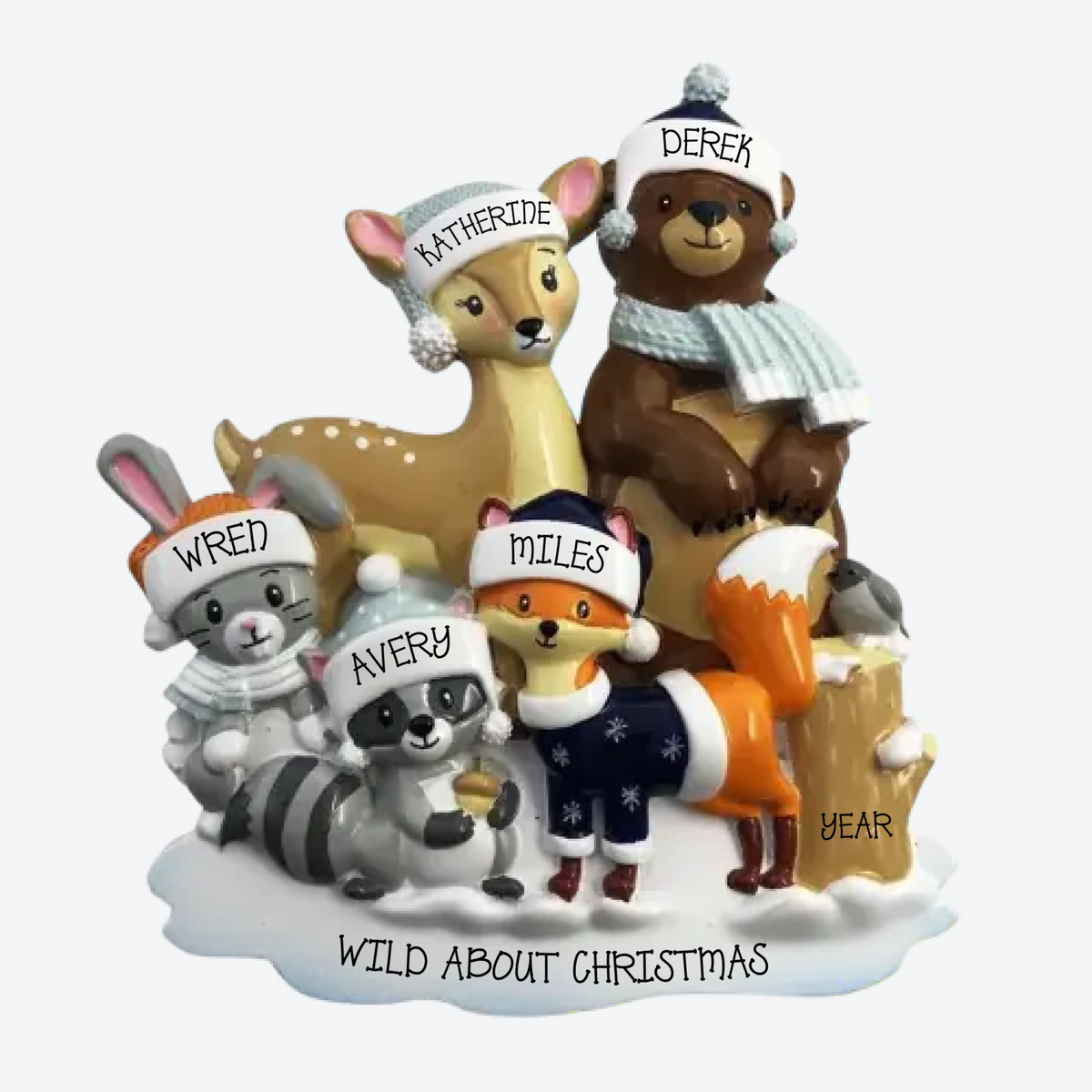 Woodland Family Of 5 Personalized Christmas Ornament