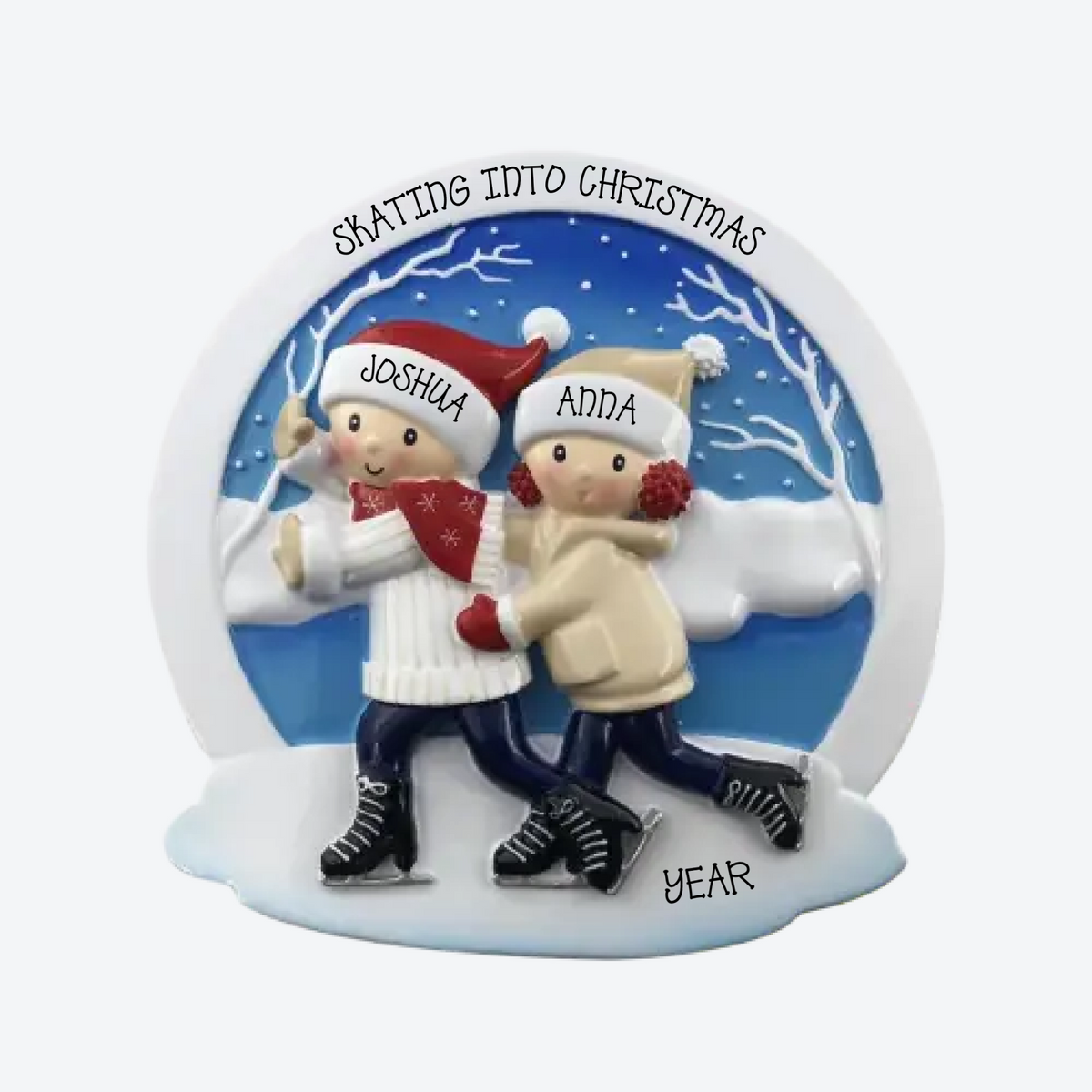 Ice Skating Family Of 2 Personalized Christmas Ornament