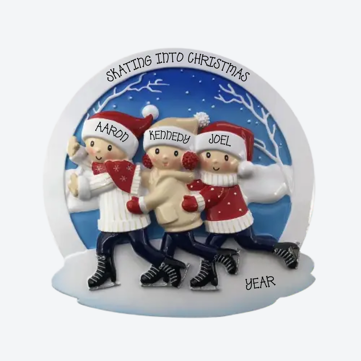 Ice Skating Family Of 3 Personalized Christmas Ornament