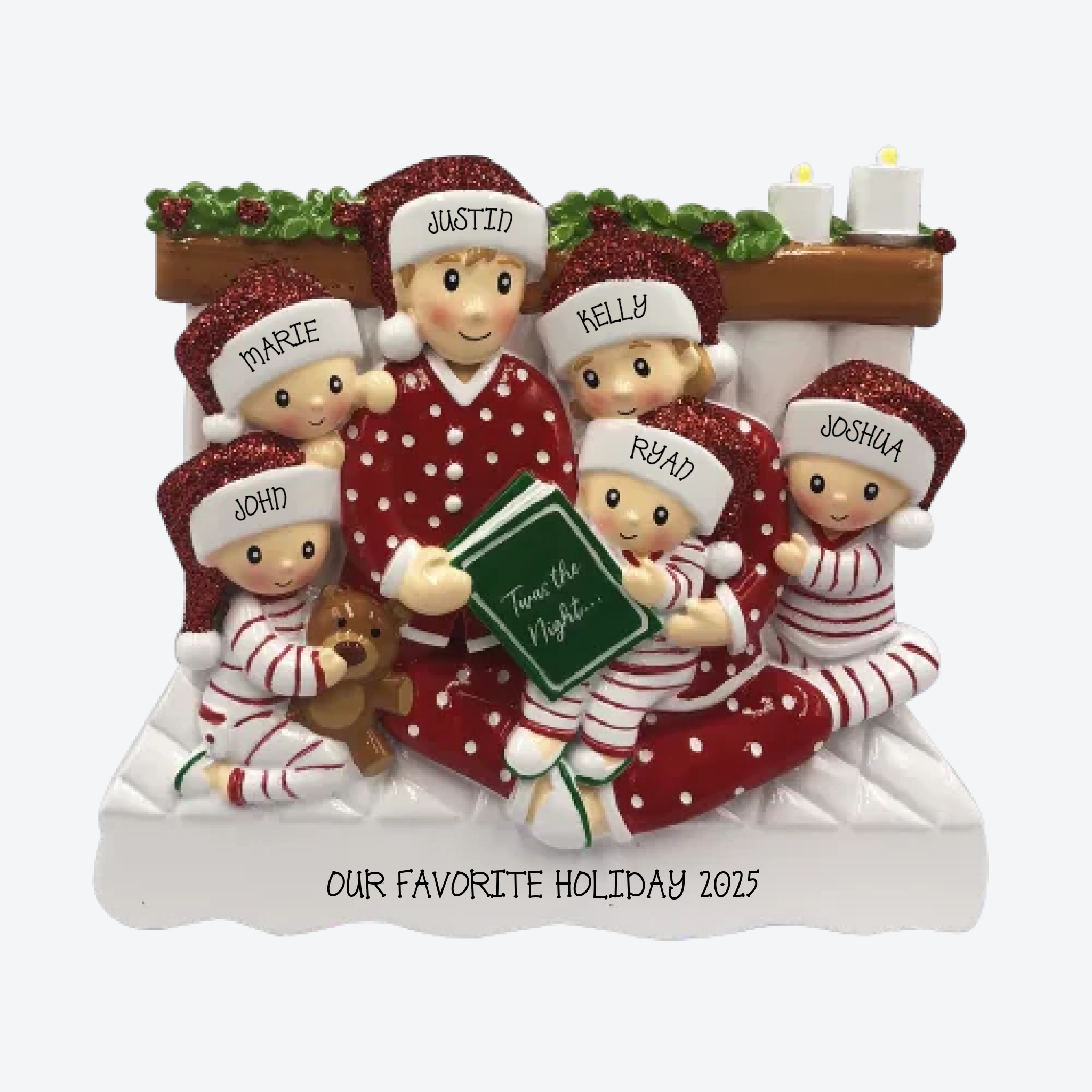 Reading In Bed Family of 6 Personalized Christmas Ornament