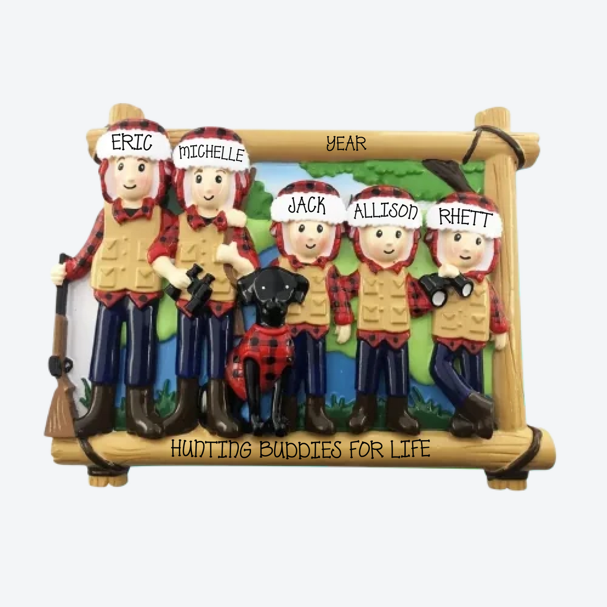 Hunting Family Of 5 Personalized Christmas Ornament