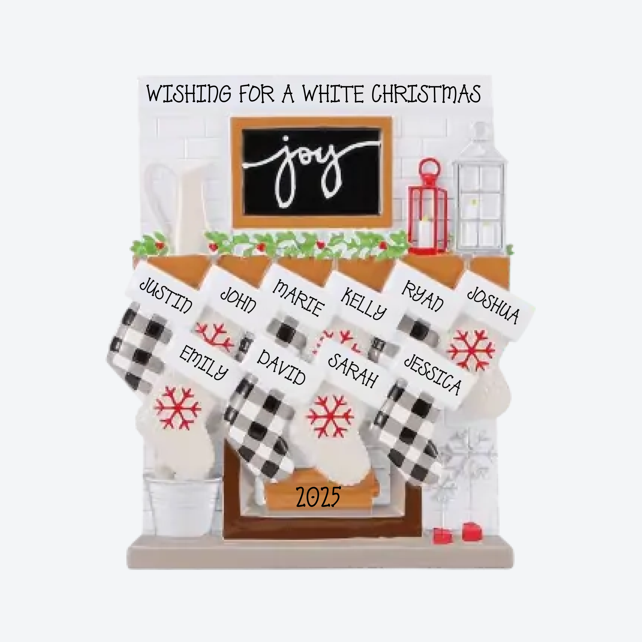 Fireplace Mantle Family of 10 Personalized Christmas Ornament