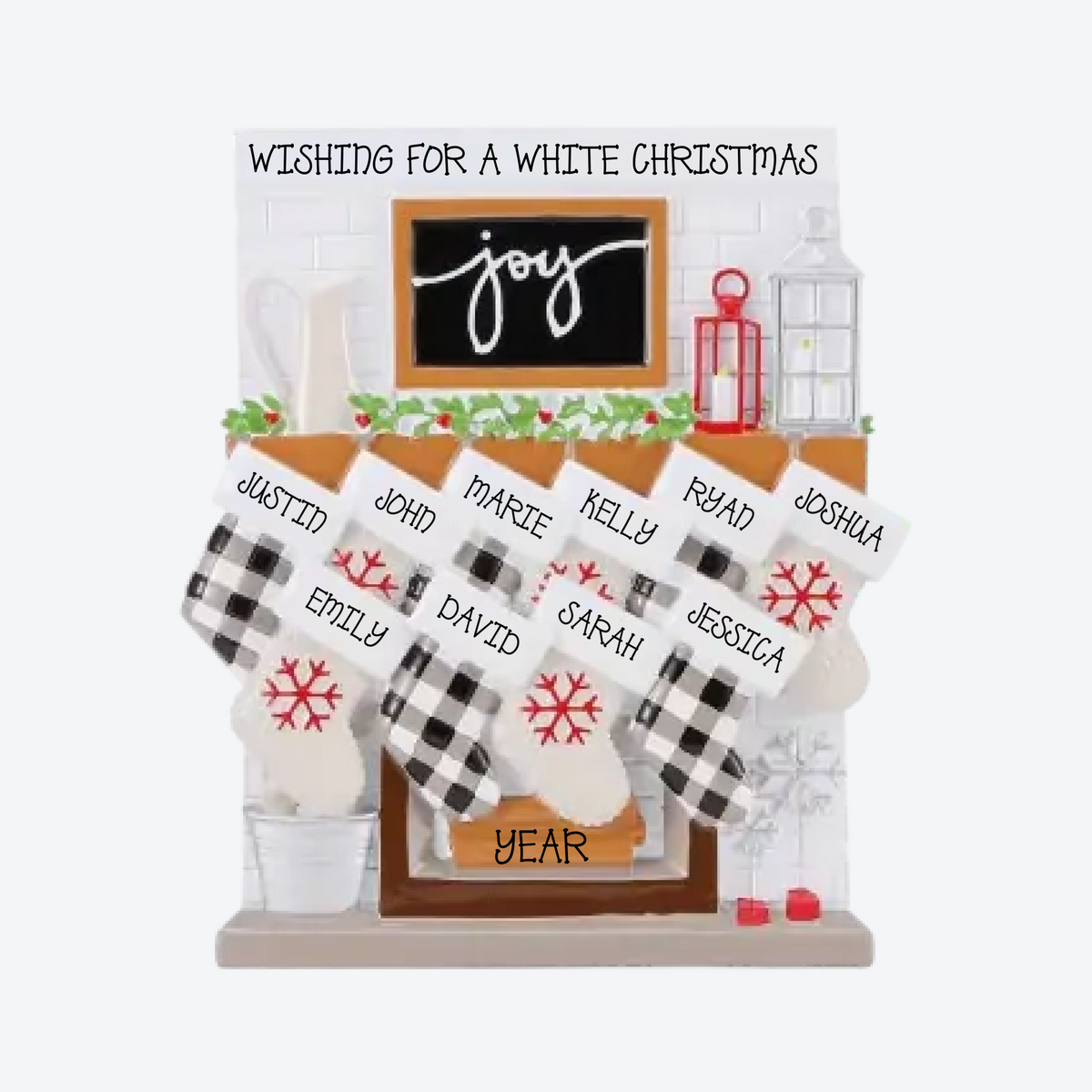 Fireplace Mantle Family of 10 Personalized Christmas Ornament