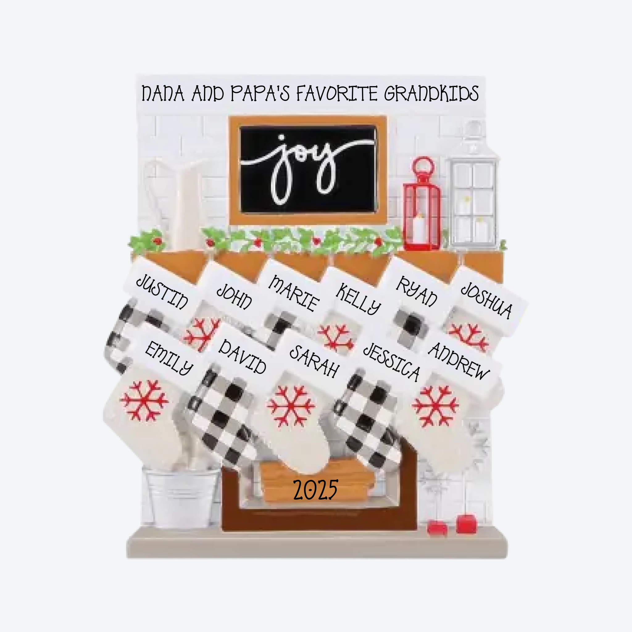 Fireplace Mantle Family of 11 Personalized Christmas Ornament