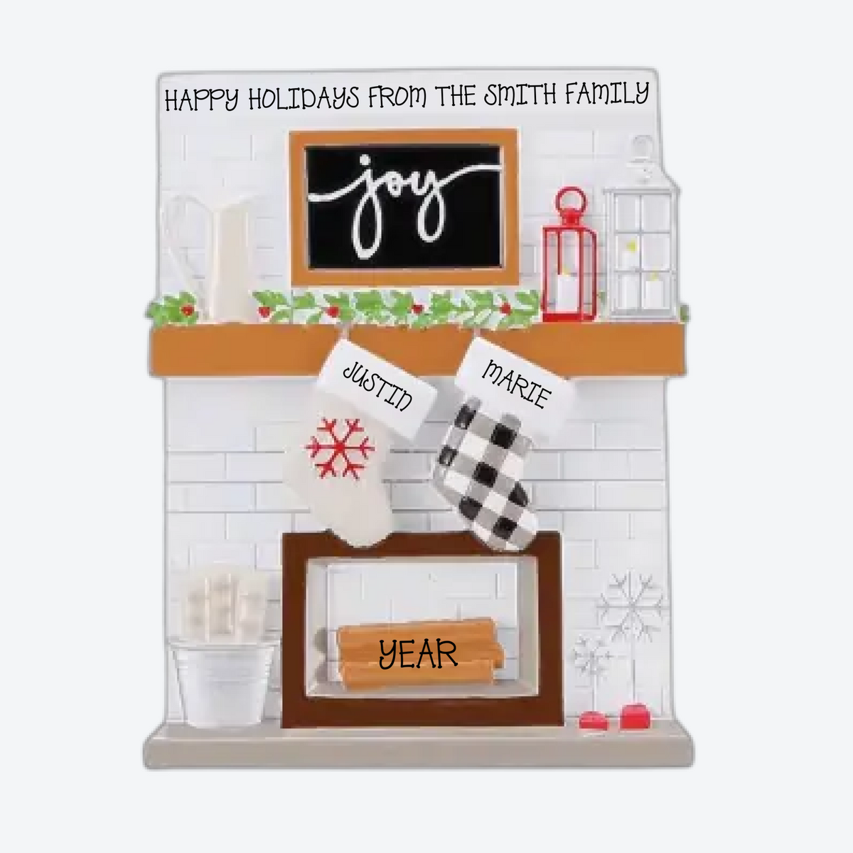 Fireplace Mantle Couple Personalized Christmas Ornament