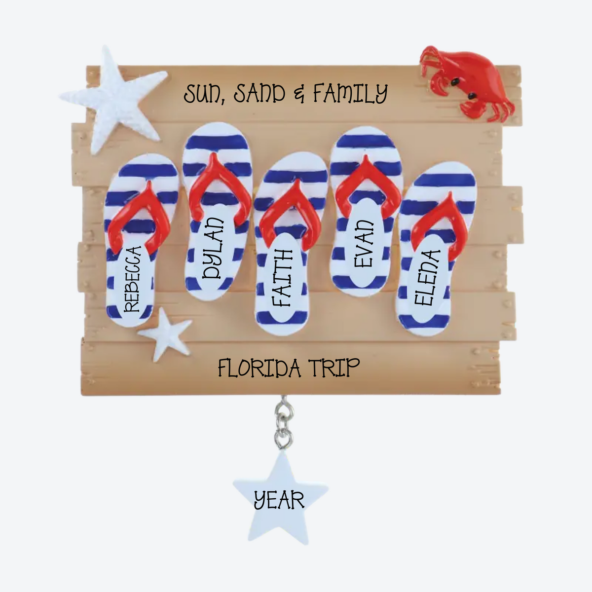 New Flip Flop Family Of 5 Personalized Christmas Ornament