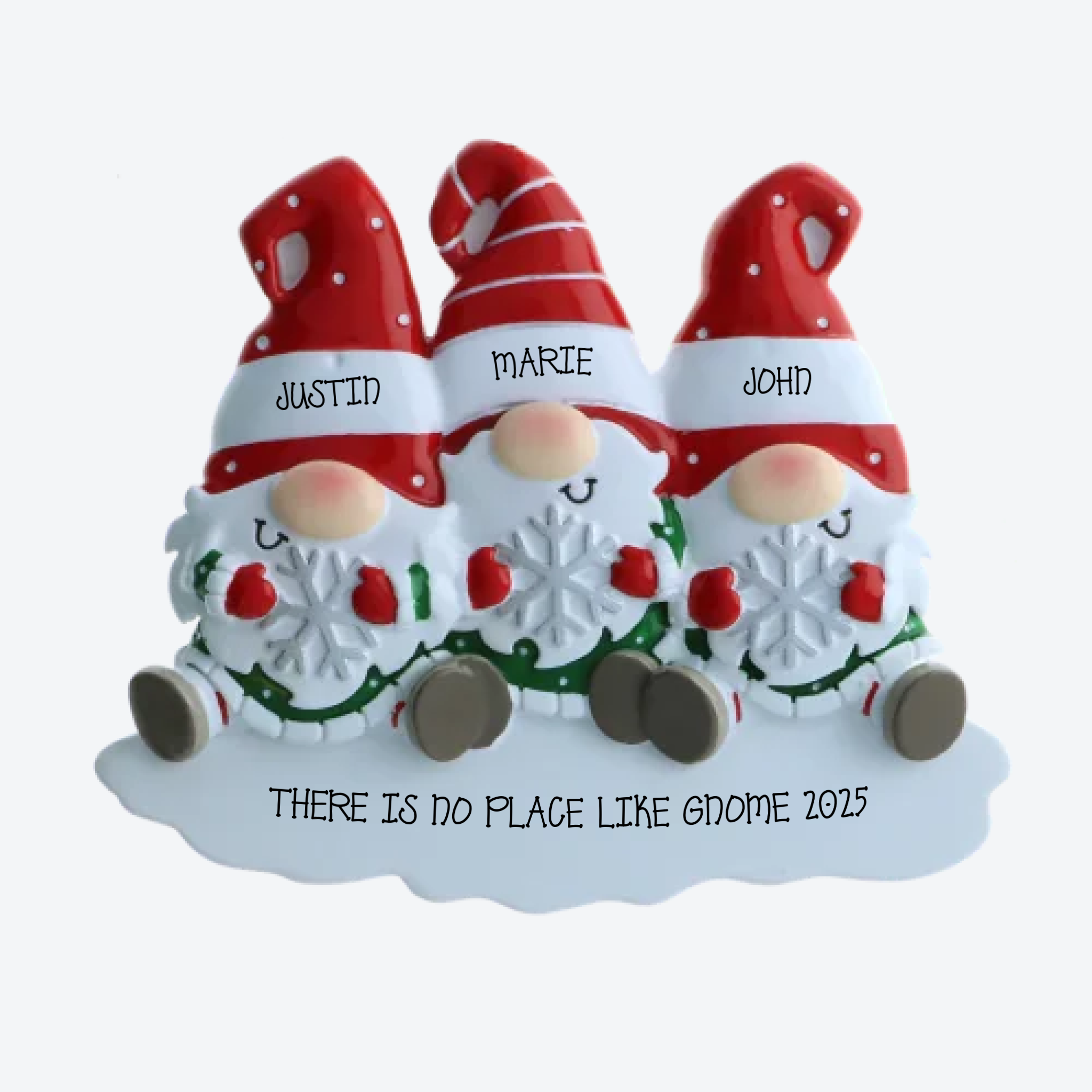 Gnome Family of 3 Personalized Ornament