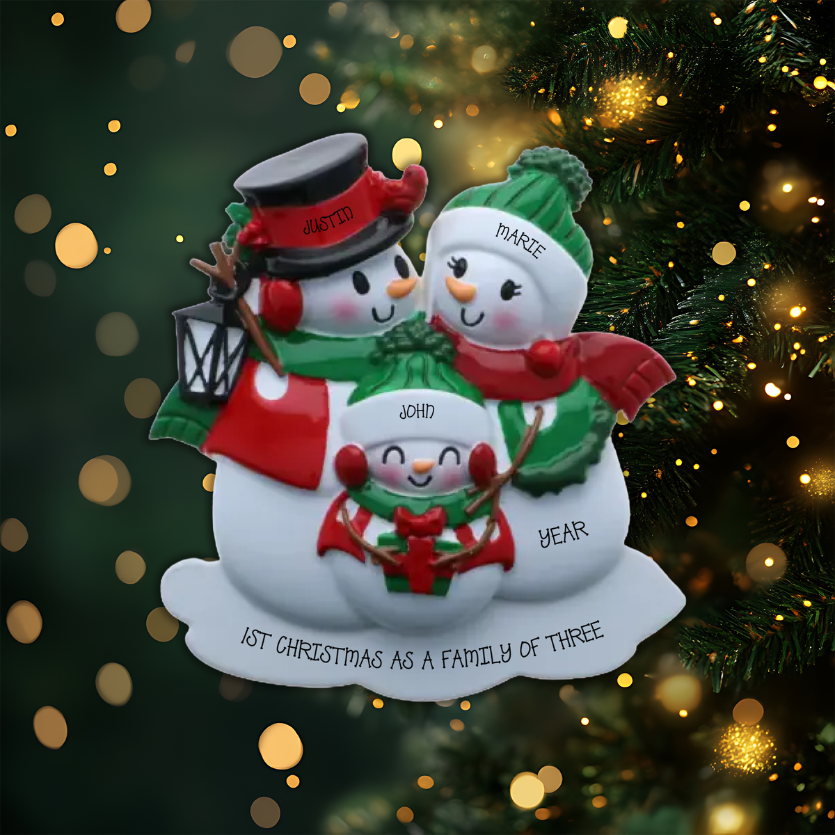 Snowman Family of 3 Personalized Christmas Ornament