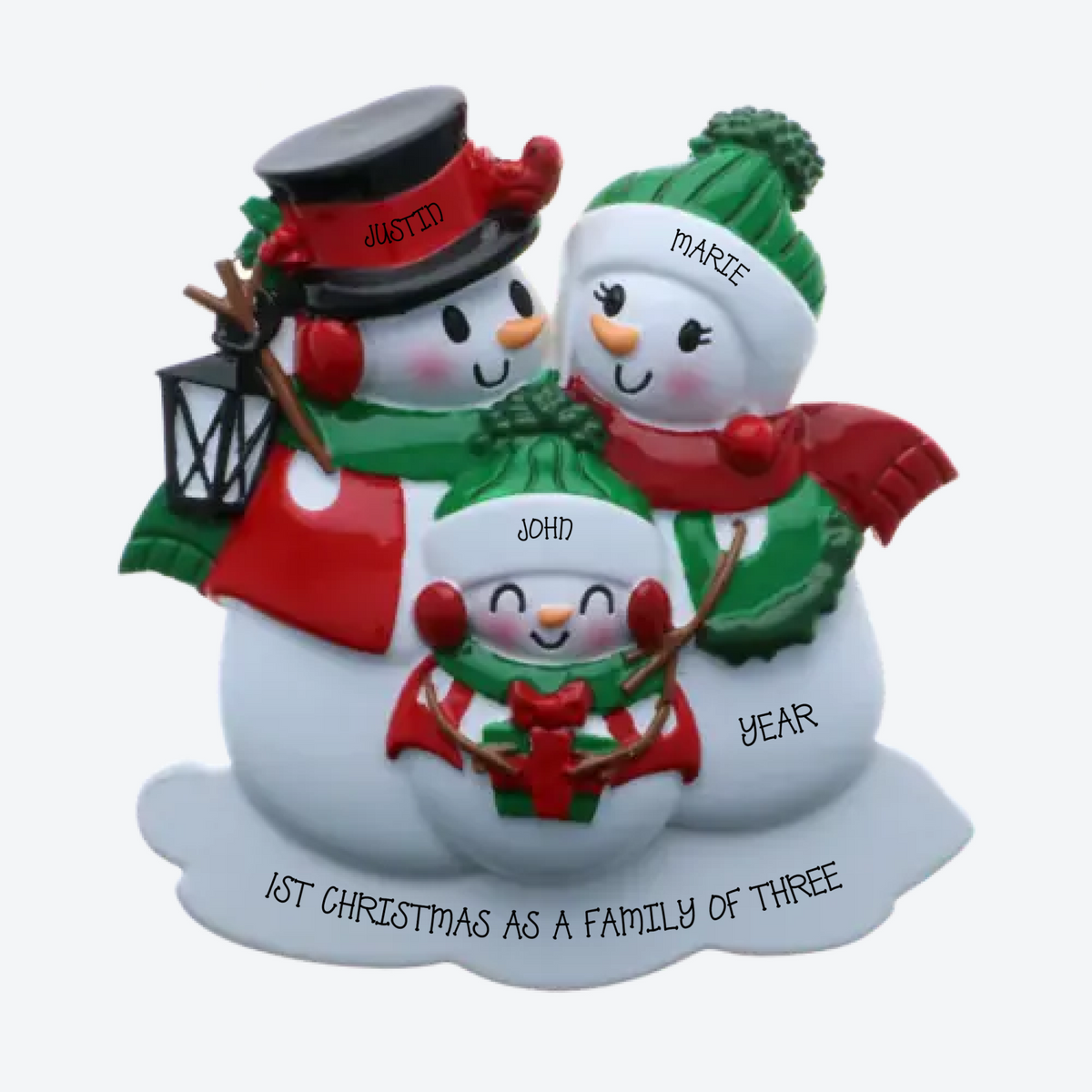Snowman Family of 3 Personalized Christmas Ornament