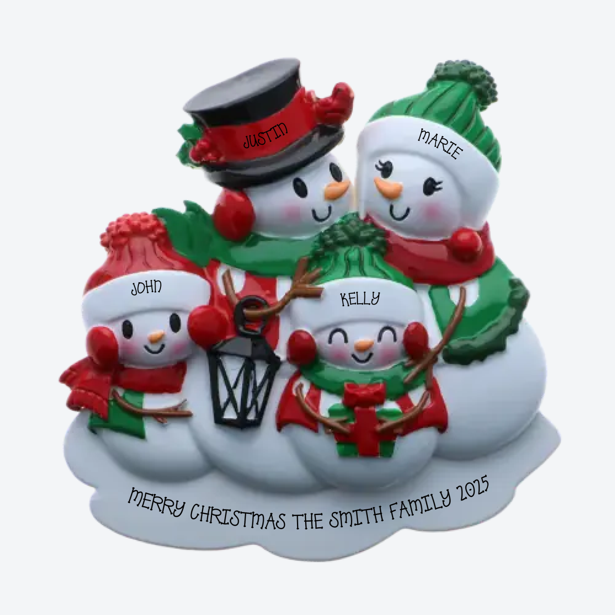 Snowman Family of 4 Personalized Christmas Ornament