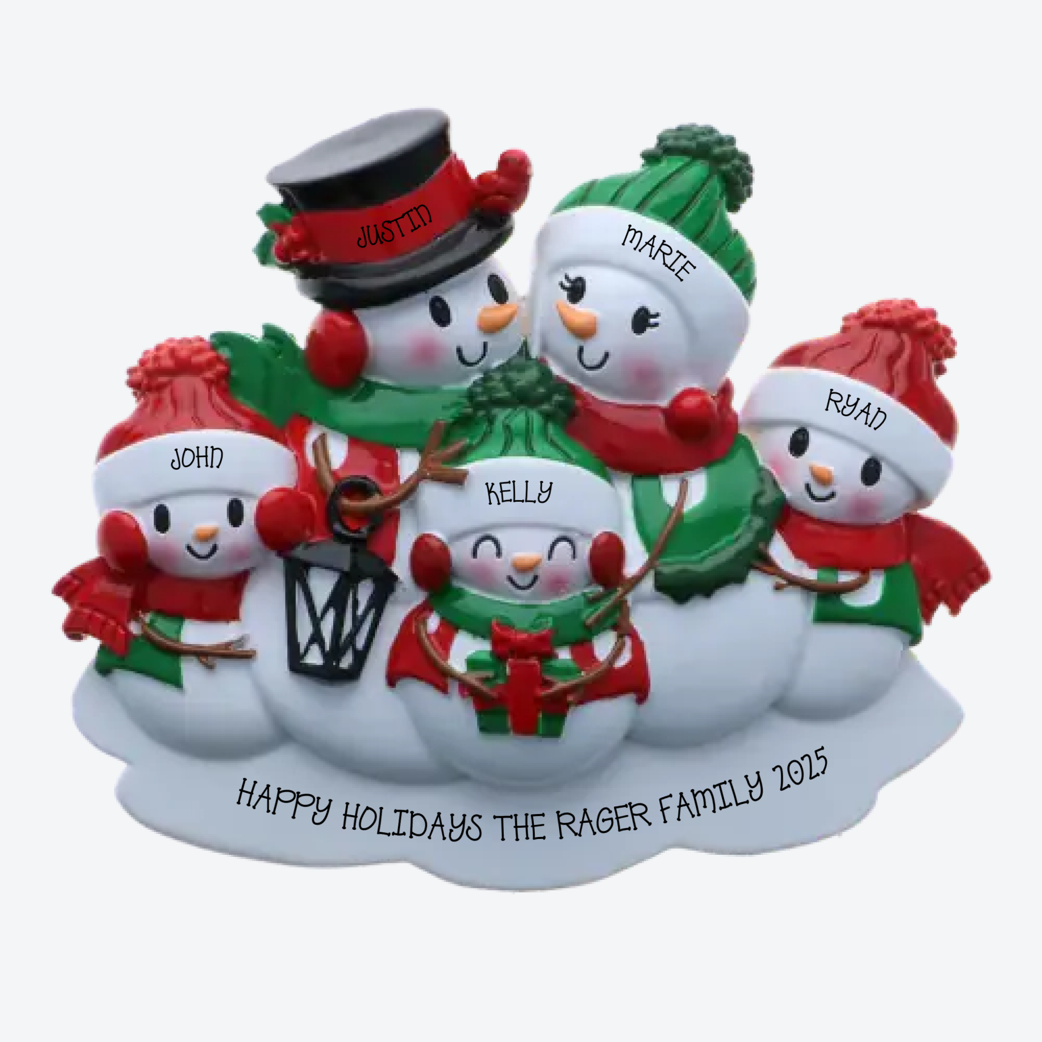 Snowman Family of 5 Personalized Christmas Ornament