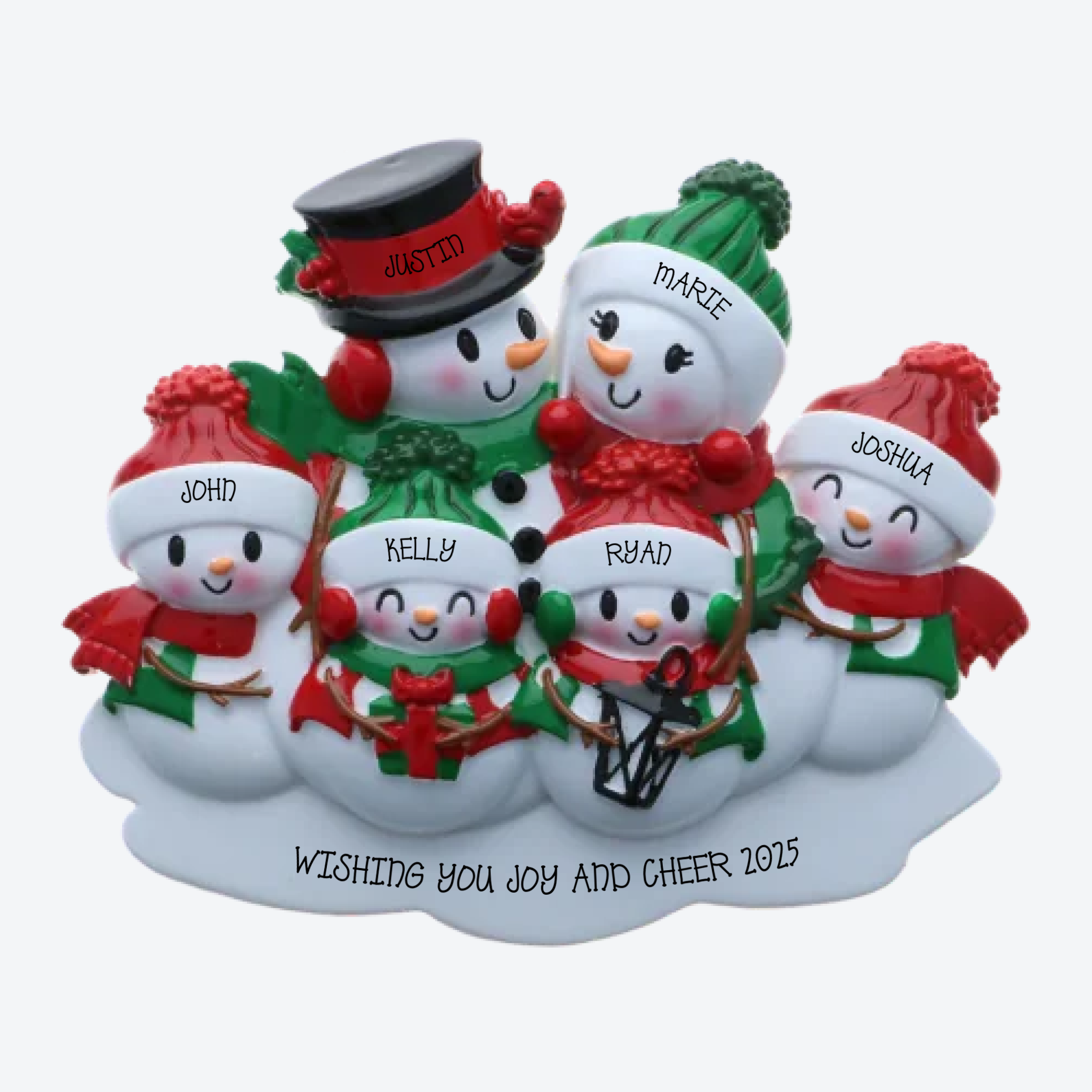 Snowman Family of 6 Personalized Christmas Ornament