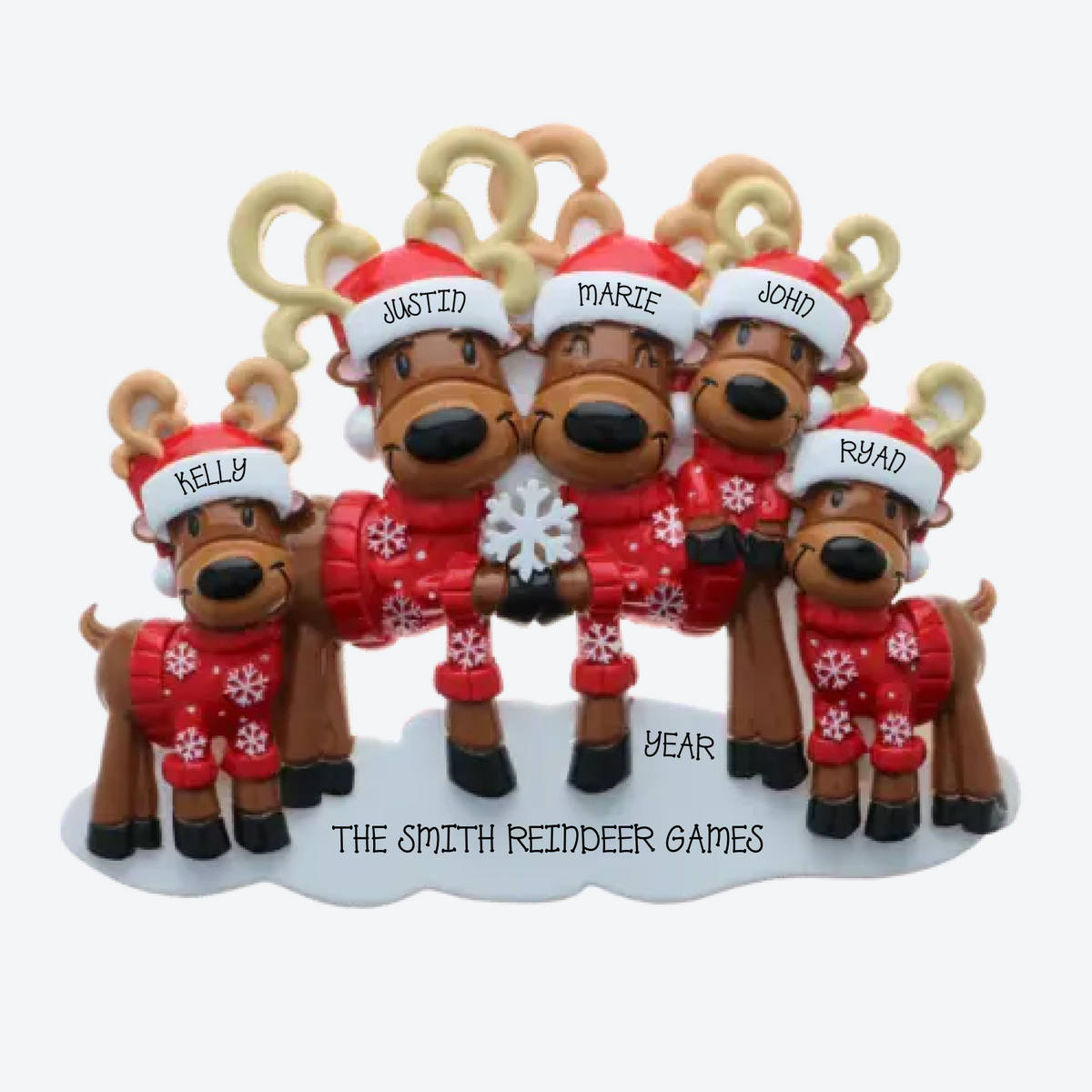 Mr. and Mrs. Reindeer Family of 5 Personalized Christmas Ornament