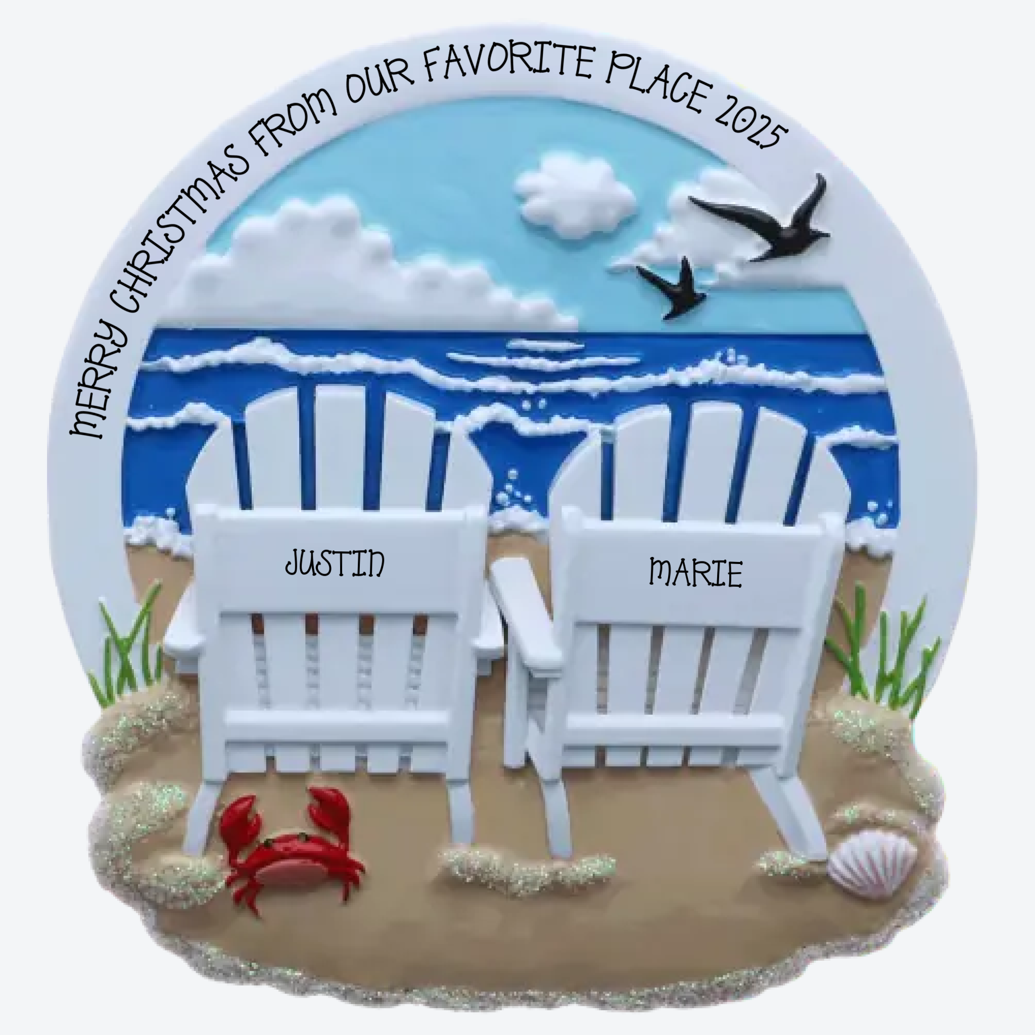 Beach Chairs Couple Personalized Christmas Ornament