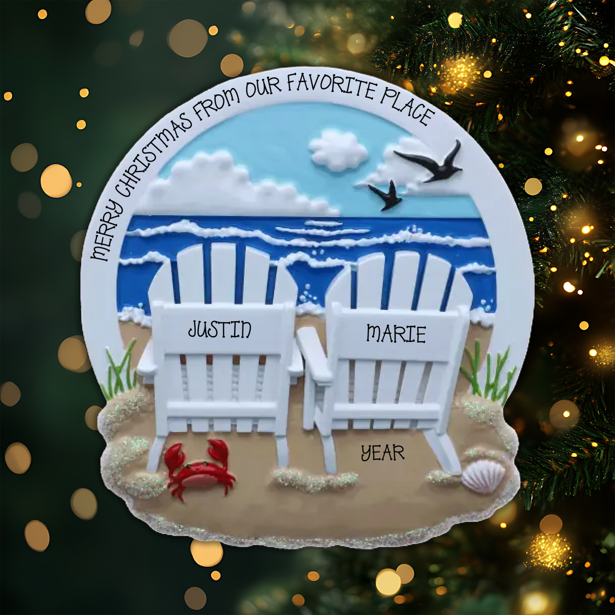 Beach Chairs Couple Personalized Christmas Ornament