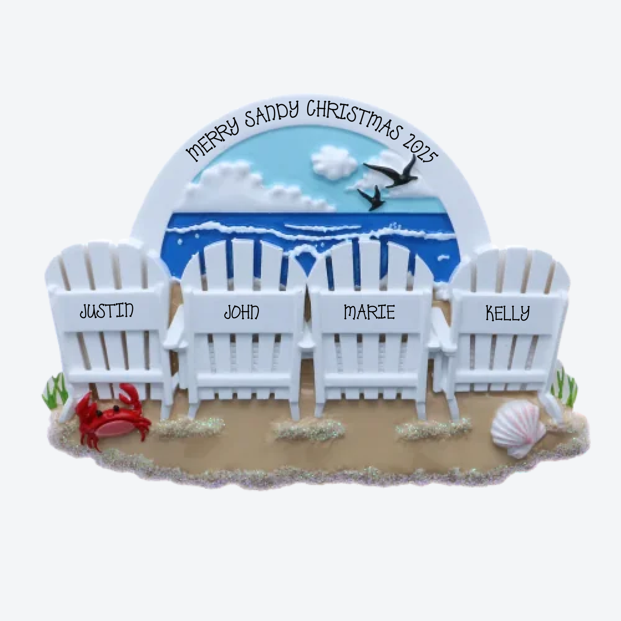 Beach Chairs Family of 4 Personalized Christmas Ornament