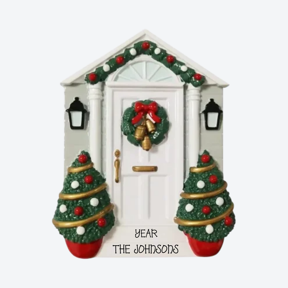 White Door With Wreath Personalized Christmas Ornament