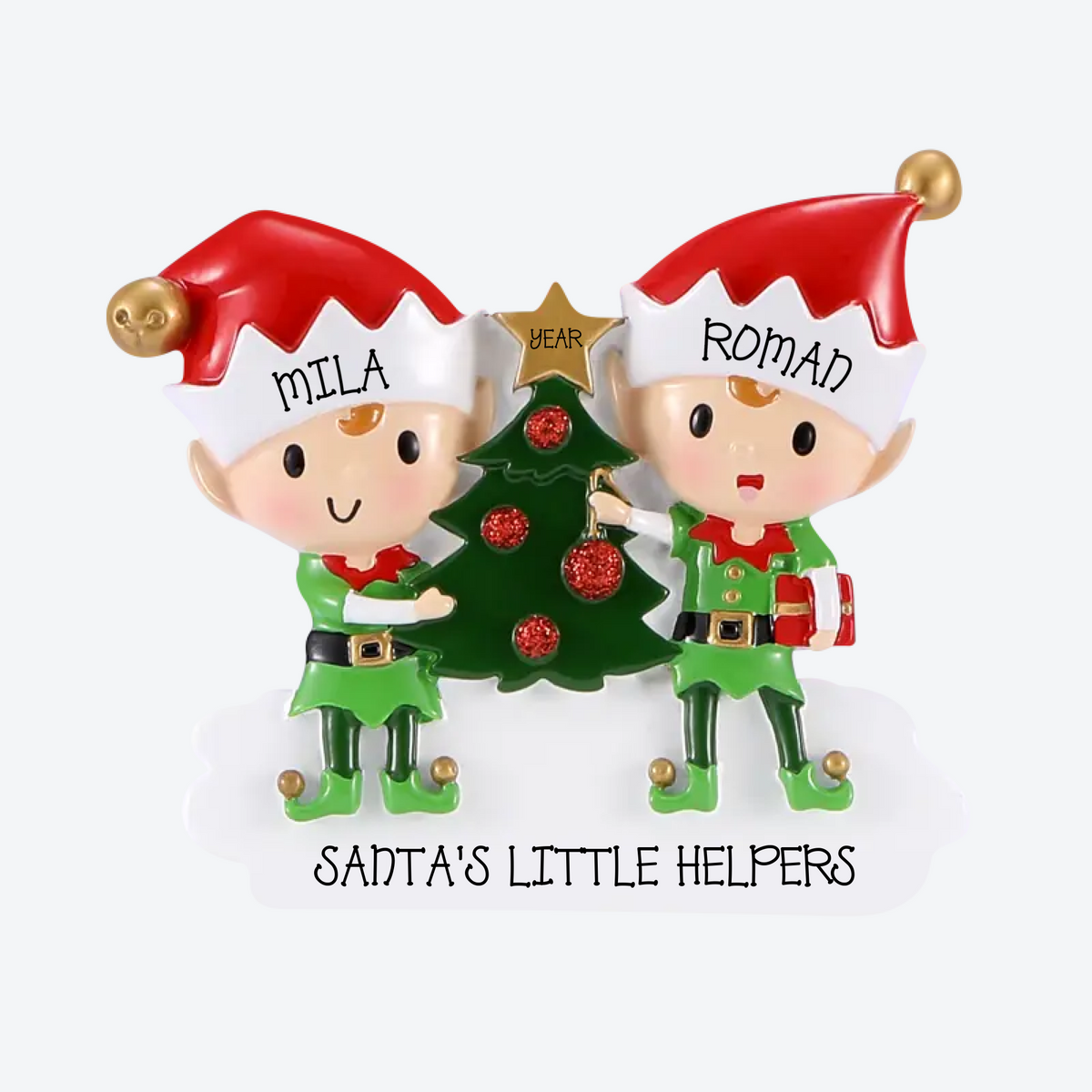 Elves Family Of 2 Doing Things Personalized Christmas Ornament