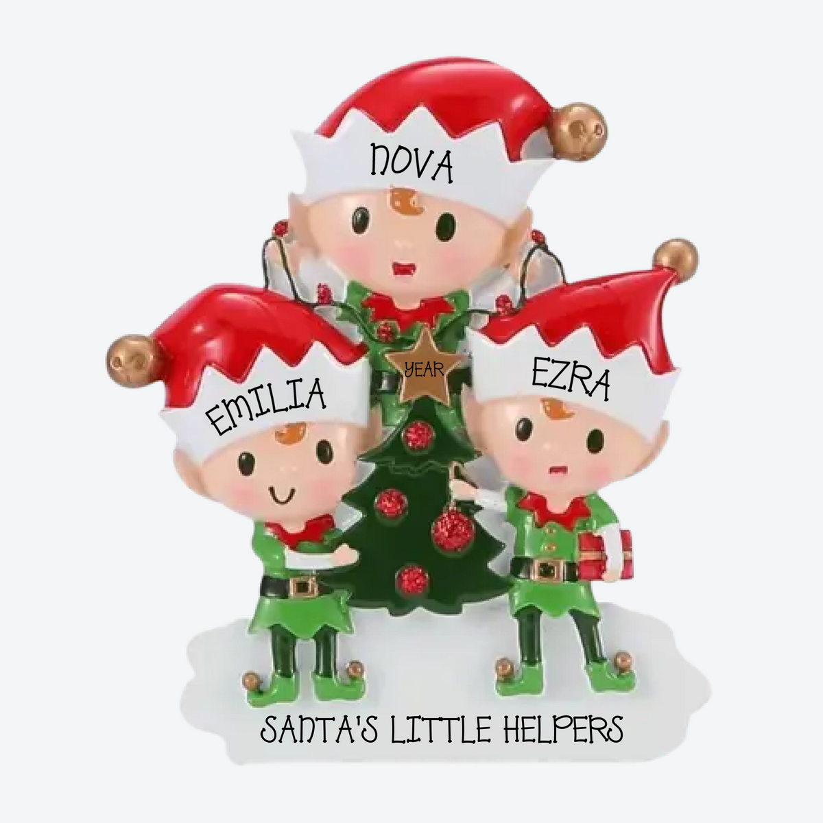 Elves Family Of 3 Doing Things Personalized Christmas Ornament