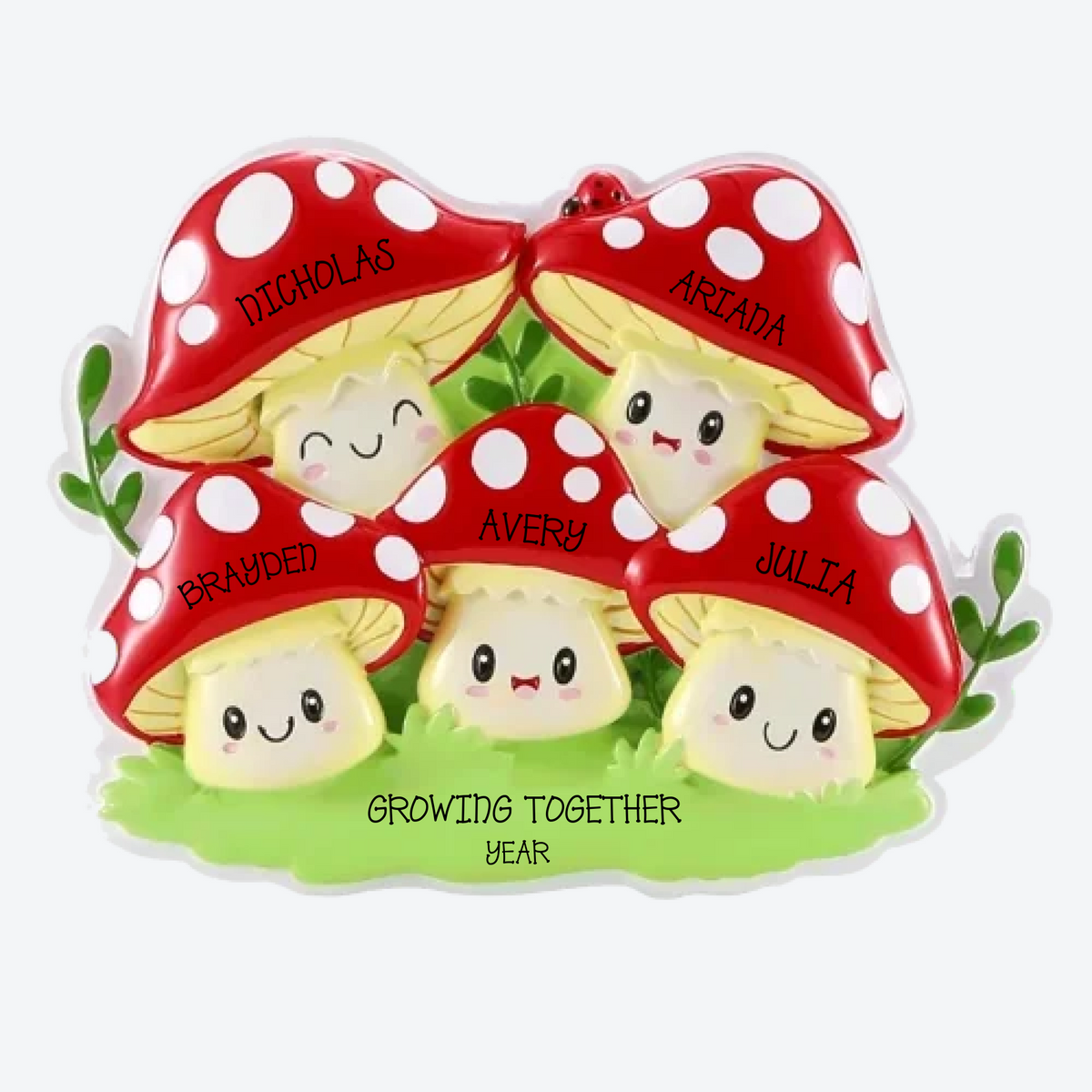 Mushroom Family Of 5 Personalized Christmas Ornament