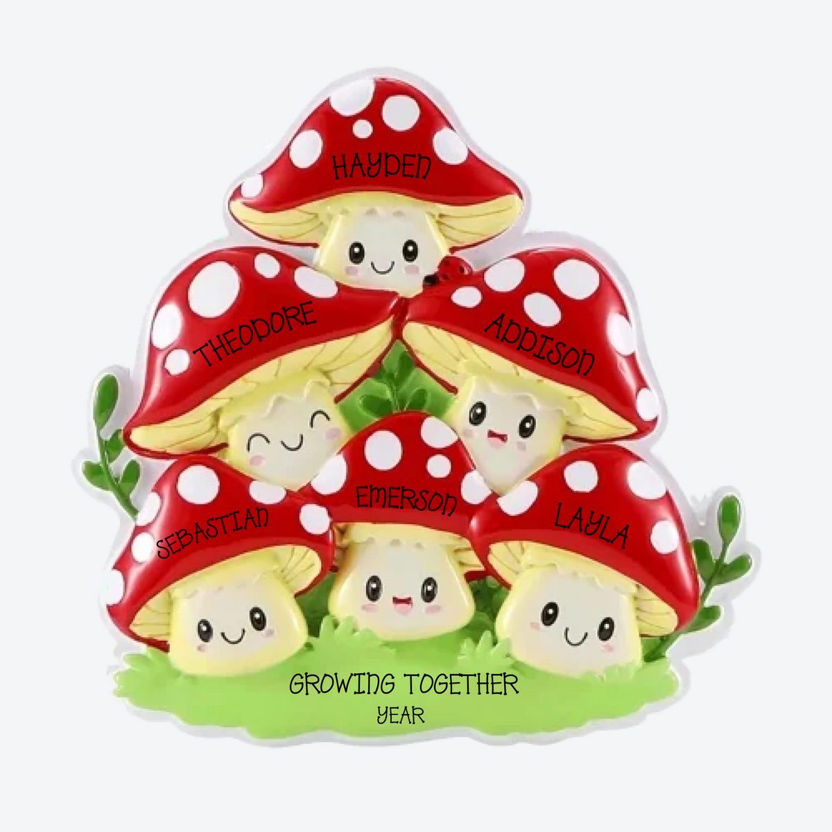 Mushroom Family Of 6 Personalized Christmas Ornament