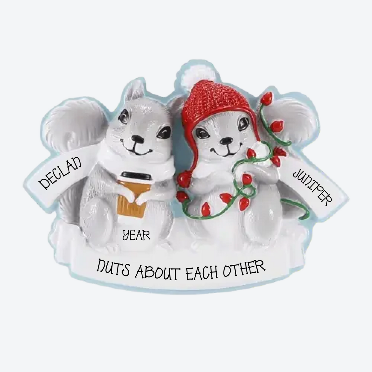 Grey Squirrel Family Of 2 Personalized Christmas Ornament