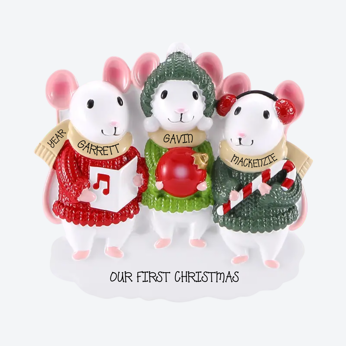 Mouse Sweater Family Of 3 Personalized Christmas Ornament