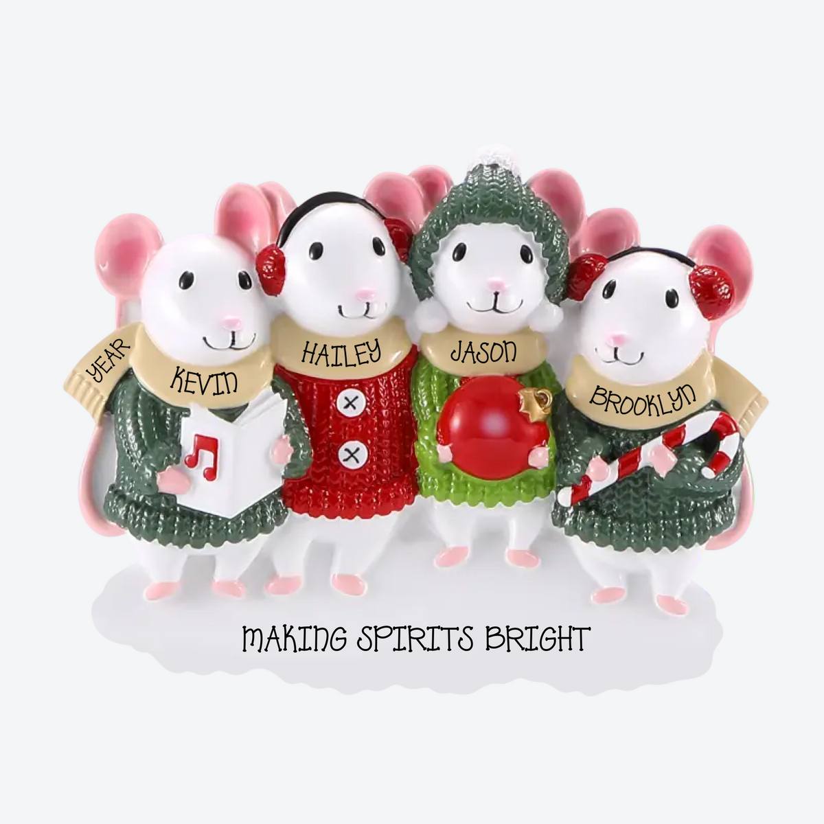 Mouse Sweater Family Of 4 Personalized Christmas Ornament