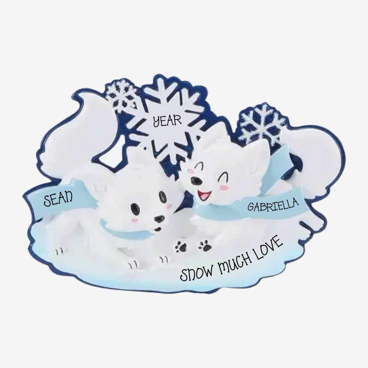 Arctic Fox Family Of 2 Personalized Christmas Ornament