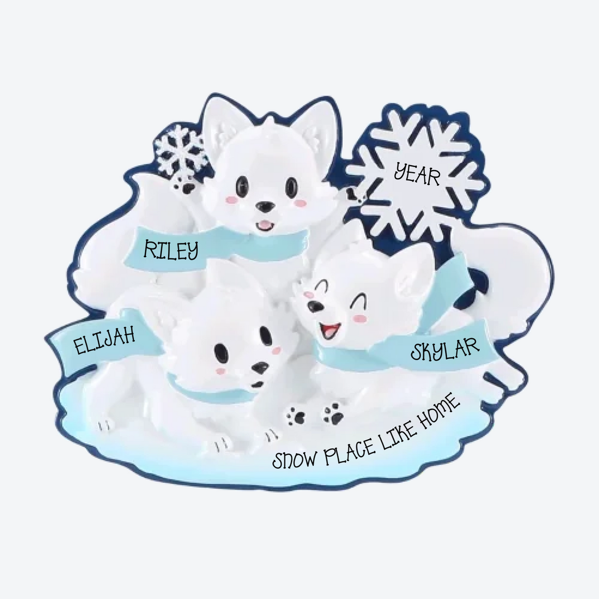 Arctic Fox Family Of 3 Personalized Christmas Ornament